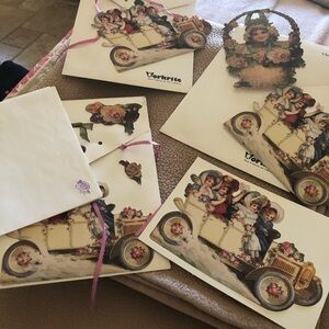 Victorian Die Cuts and Stationary-Girls In A Car/Roses/Girl In Basket